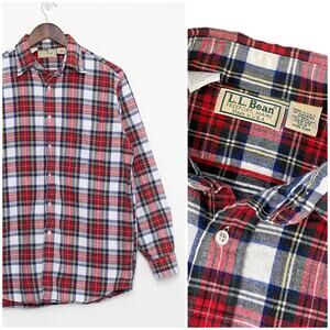 VTG 90s LL Bean Plaid Flannel Button Down Shirt Mens M Red Blue Outdoor Made USA